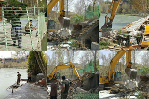 تخریب ساخت و سازهای غیرمجاز در حریم زاینده رود