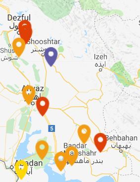 هوای پنج شهر خوزستان در وضعیت بسیار ناسالم و ناسالم