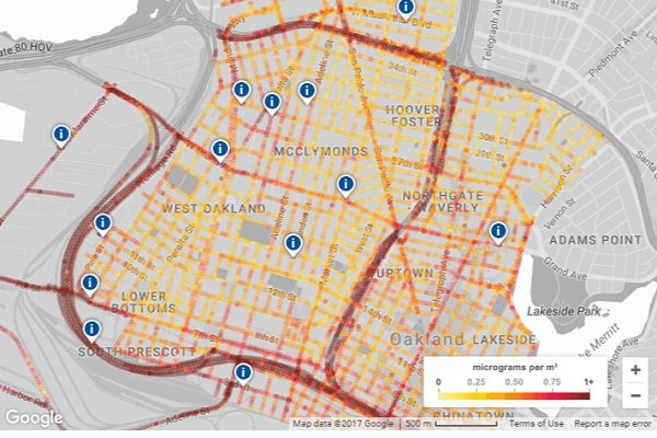 نقشه آلودگی هوای خیابانها توسط گوگل