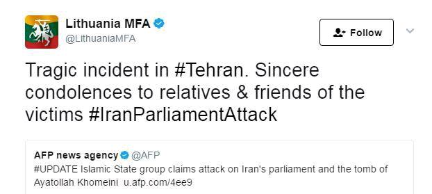 واکنشهای بین المللی به حوادث تروریستی تهران