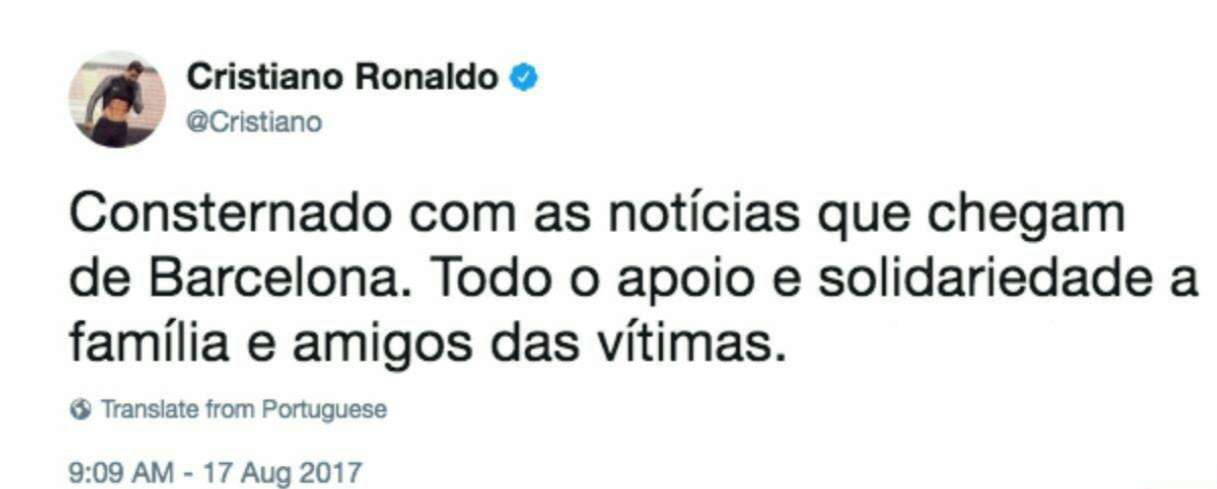 پیام توئتری کریستیانو رونالدو در پی حملات تروریستی باشگاه رئال