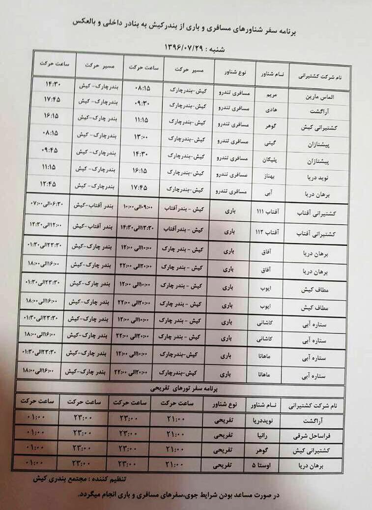 سفر کشتی های مسافربری و باربری در کیش