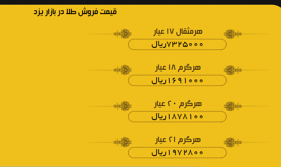 قیمت طلا در بازار یزد 29 فروردین+ لیست