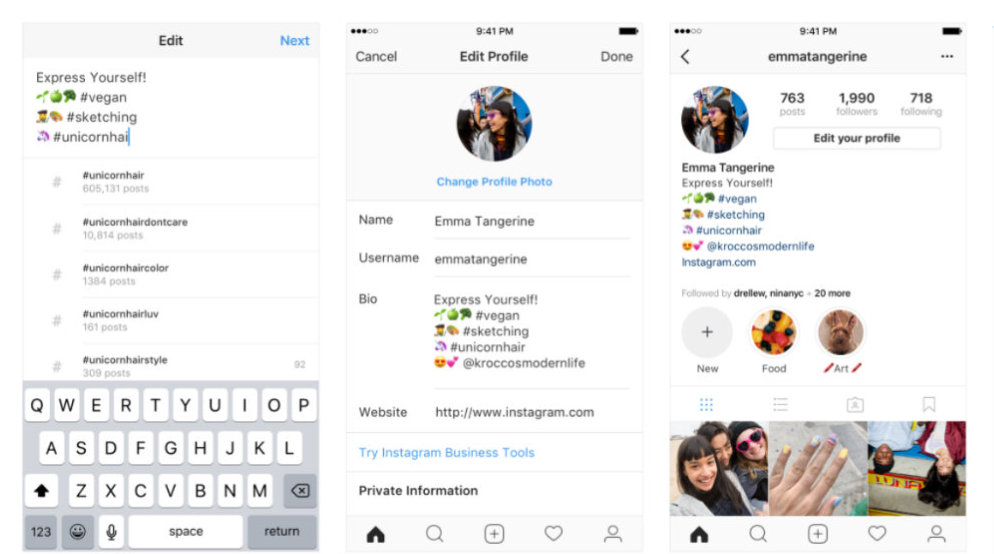 قابلیت افزودن هشتگ و لینک پروفایل به بیوگرافی در اینستاگرام