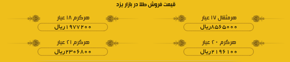 قیمت طلا در بازار یزد، امروز + لیست