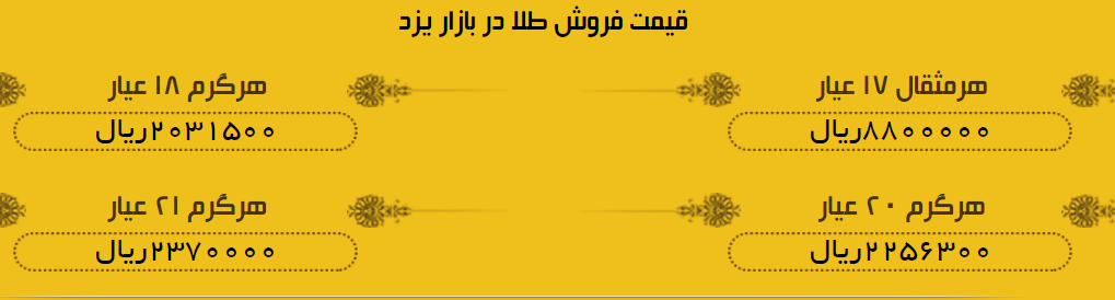 قیمت طلا در بازار یزد، امروز + لیست