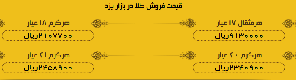 قیمت طلا و سکه در بازار یزد 27خرداد 97 + لیست