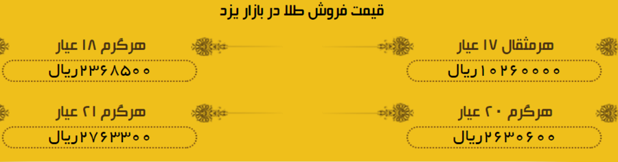 قیمت طلا و سکه در بازار یزد 10 تیر 97 + لیست