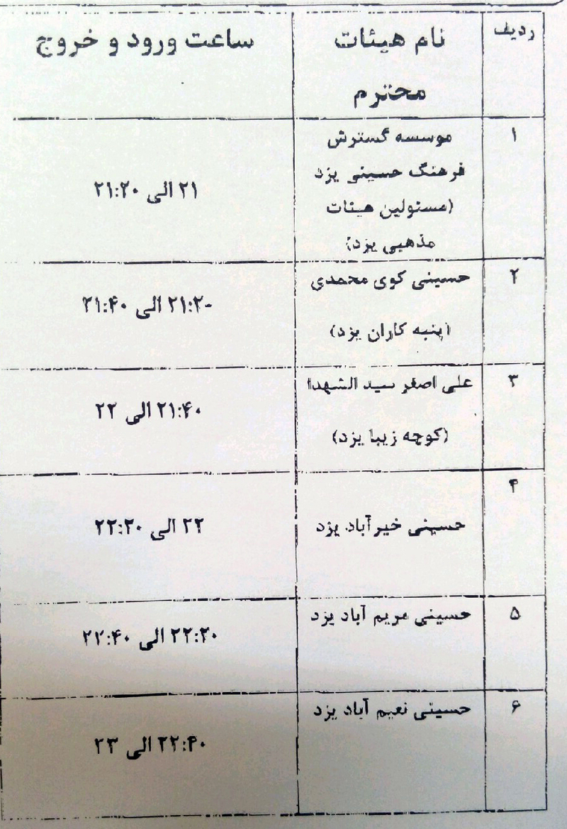 عزاداری هیت های مذهبی در یزد+لیست