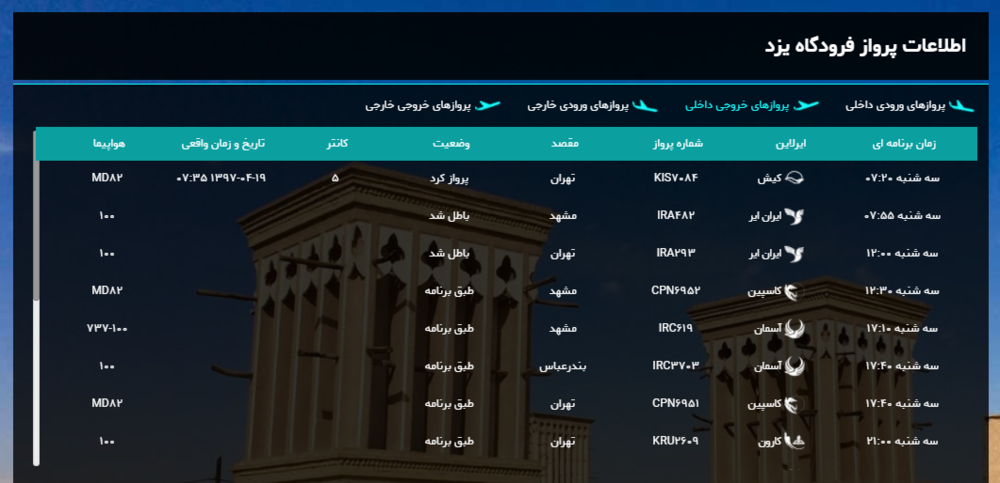 برنامه پرواز‌های امروز فرودگاه شهید صدوقی یزد + عکس