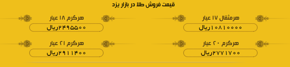 قیمت طلا در بازار یزد، امروز + لیست