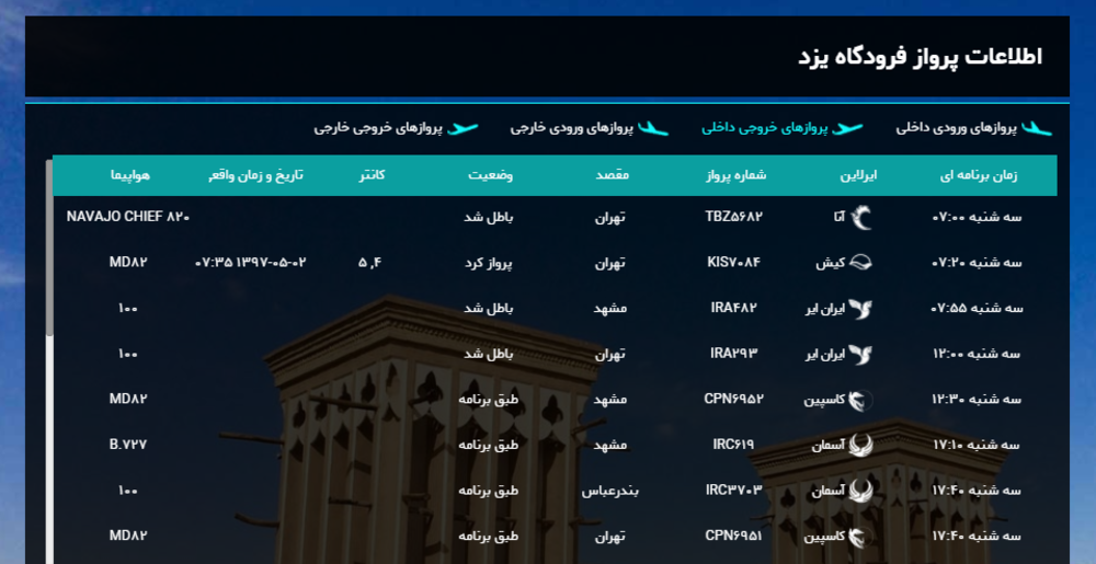 برنامه پرواز‌های امروز فرودگاه شهید صدوقی یزد + لیست