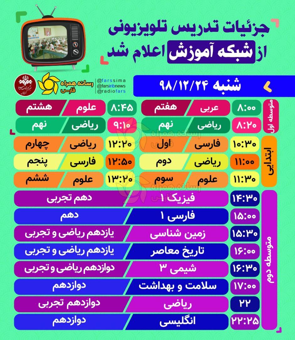 برنامه‌های آموزشی امروز تلویزیون