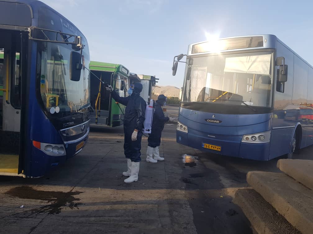 استمرار ضدعفونی و گندزدایی اتوبوس‌های شهری در شیراز