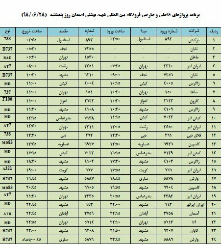 اعلام پروازهای داخلی و خارجی فرودگاه اصفهان