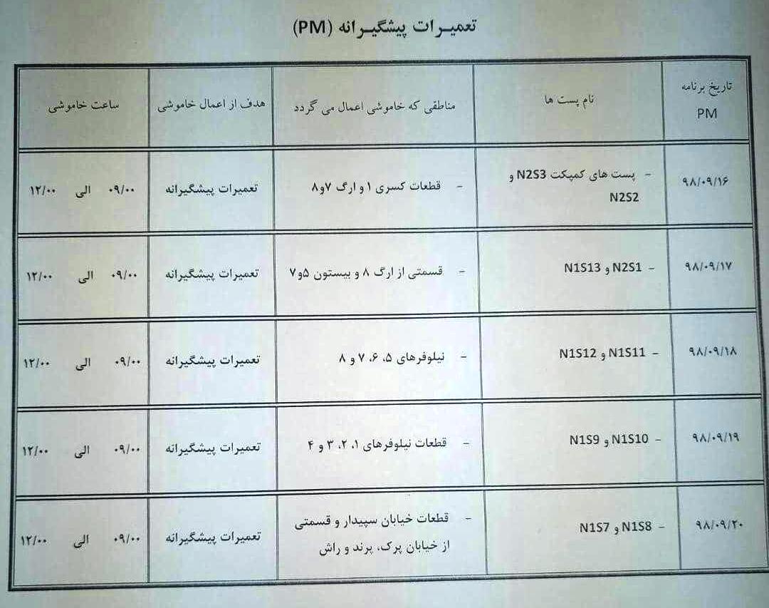 اعلام جدول قطعی برق در جزیره کیش