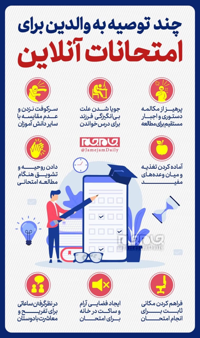 چند توصیه به والدین برای امتحانات آنلاین +اینفوگرافیک