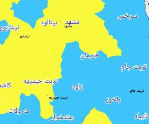 وضعیت مشهد از لحاظ رنگ‌بندی کرونایی وزارت بهداشت زرد