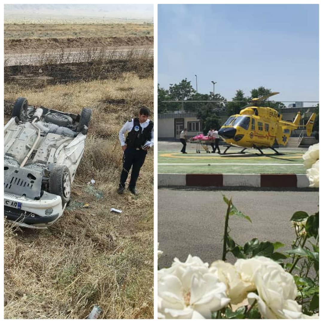 اعزام هوایی مصدوم بد حال واژگونی خودرو در جاده اشتهارد