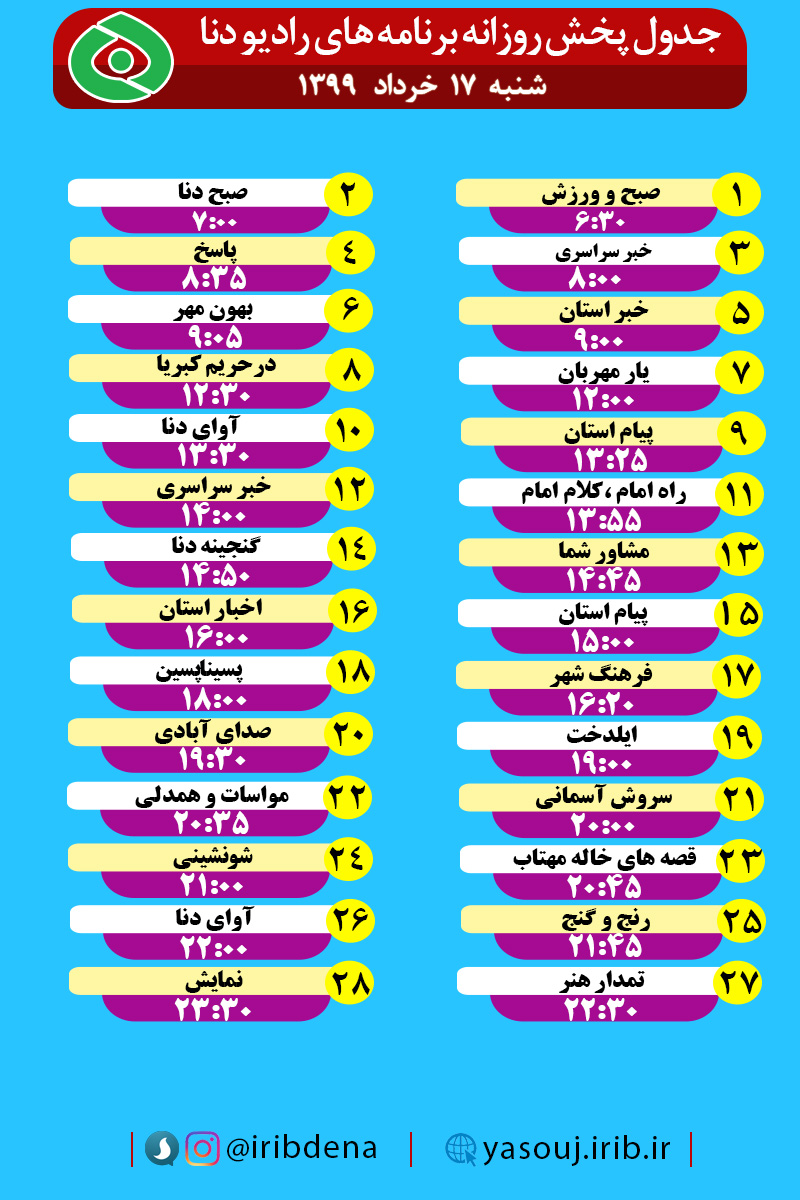 جدول پخش برنامه‌های رادیوی شبکه دنا