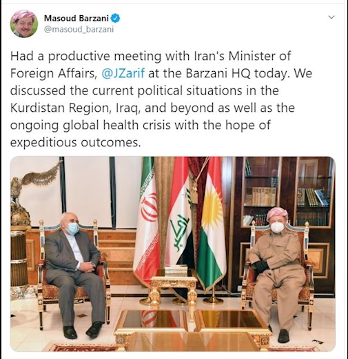 مسعود بارزانی: دیدار سازنده‌ای با وزیر خارجه ایران داشتم