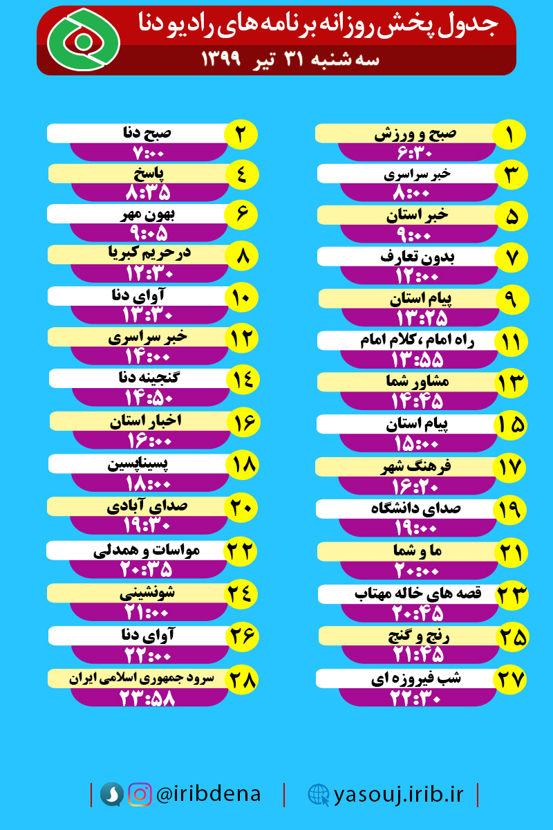 جدول پخش برنامه‌های رادیوی شبکه دنا