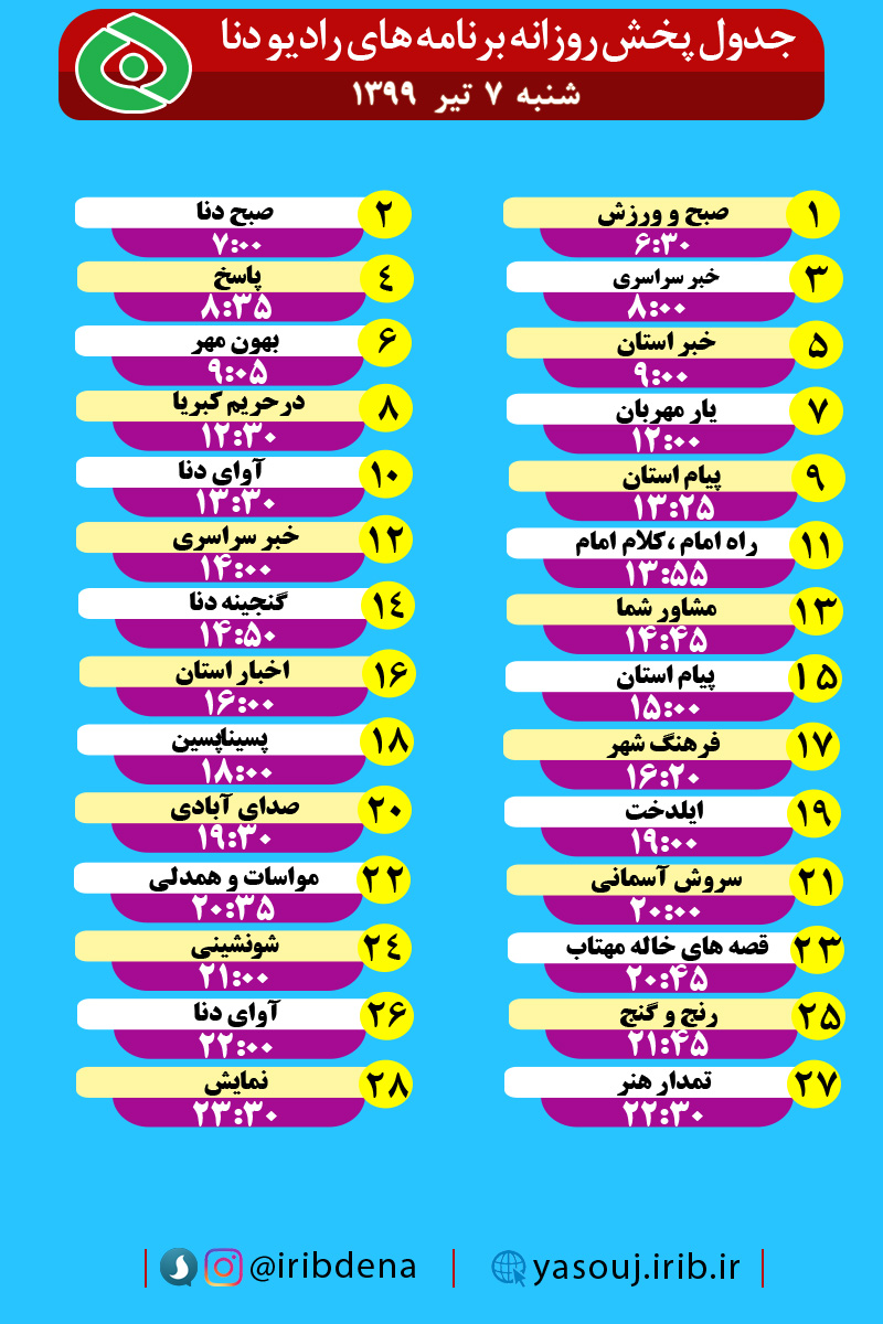 جدول پخش برنامه‌های رادیوی شبکه دنا