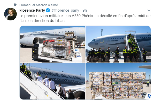 پارلی از ارسال نخستین محموله کمک‌های فرانسه به لبنان خبر داد