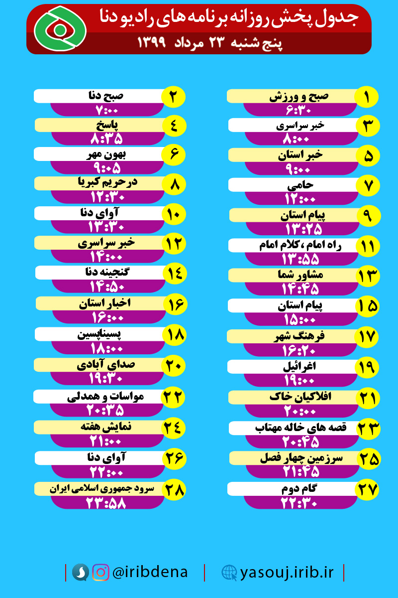 جدول پخش برنامه‌های رادیوی شبکه دنا