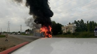 آتش سوزی یک اتوبوس در جاده فومن - سراوان