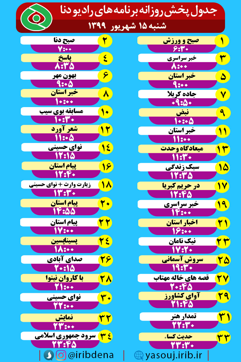 جدول پخش برنامه‌های رادیوی شبکه دنا