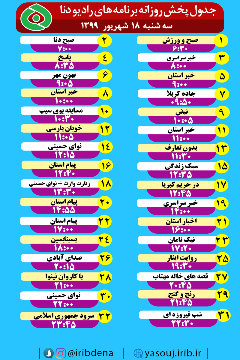 جدول پخش برنامه‌های رادیوی شبکه دنا