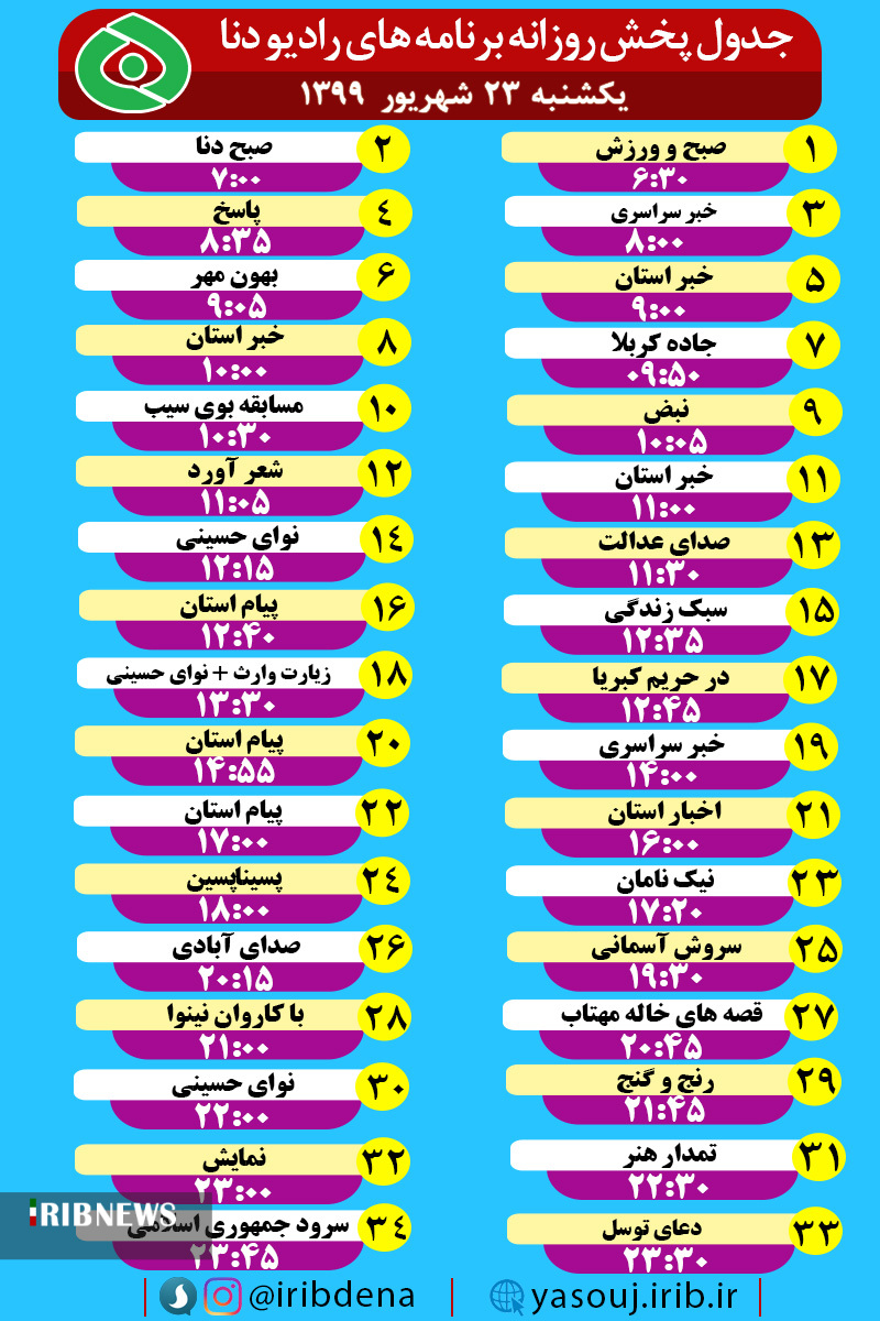 جدول پخش برنامه‌های رادیوی شبکه دنا