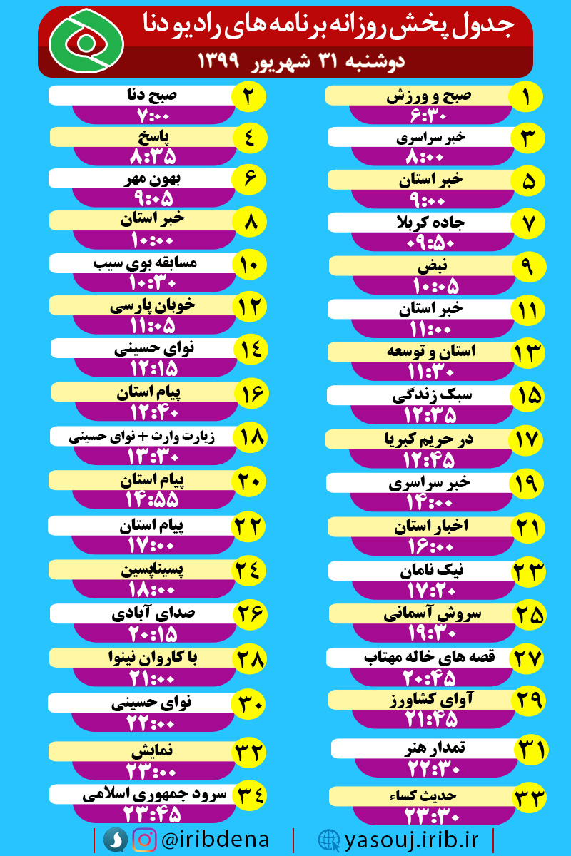 جدول پخش برنامه های رادیوی شبکه دنا