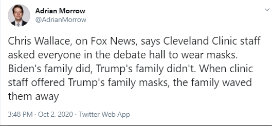 خانواده ترامپ استفاده از ماسک در سالن مناظره را نپذیرفتند