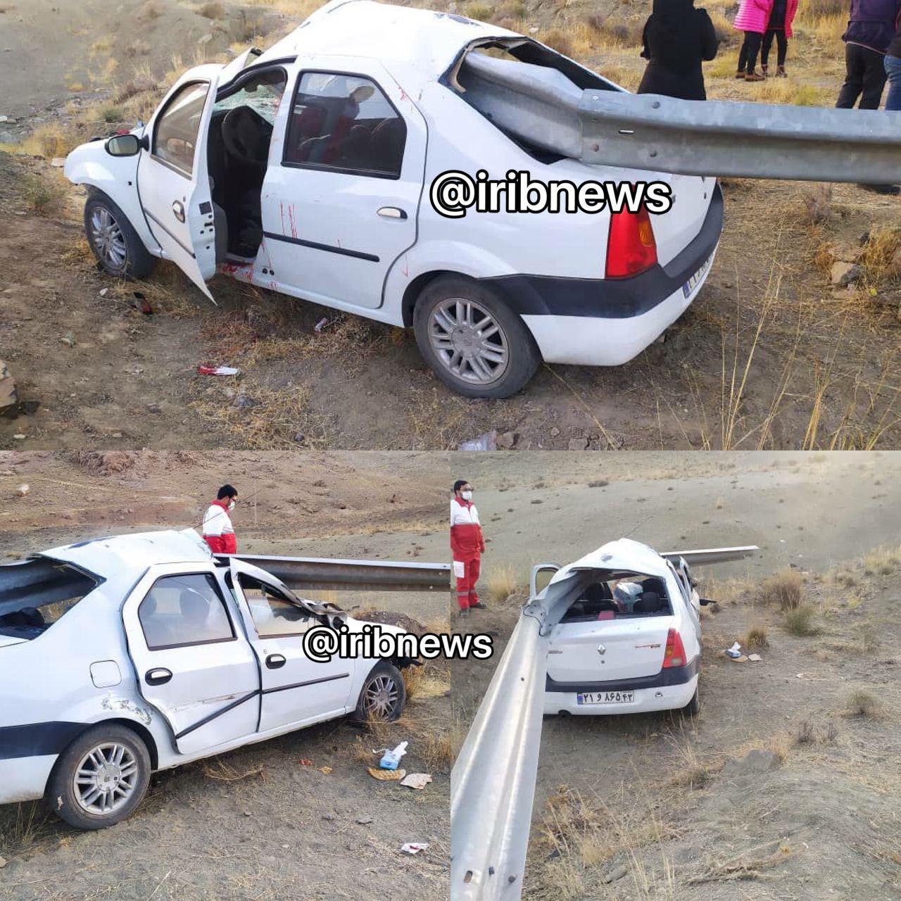 نجات معجزه‌آسای جان ۵ شهروند کاشانی در برخورد با حفاظ جاده