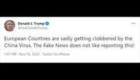 ترامپ: رسانه‌های جعلی به همه‌گیری کرونا در اروپا نمی‌پردازند