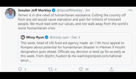 سناتور آمریکایی: یمن به شدت به کمک‌های بشردوستانه نیاز دارد