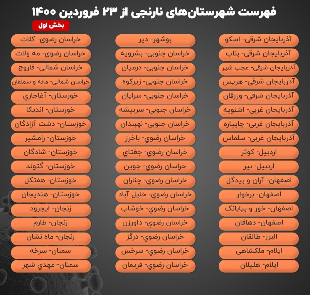 رنگ‌بندی جدید کرونایی، ۲۳ فروردین