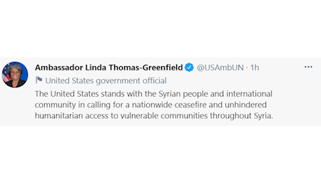 لیندا توماس گرینفیلد خواستار آتش بس در سوریه شد