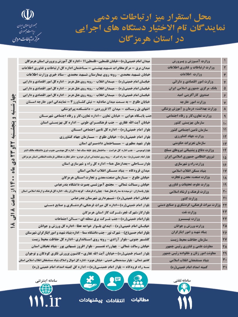 برپایی میز ارتباطات مردمی در بندرعباس