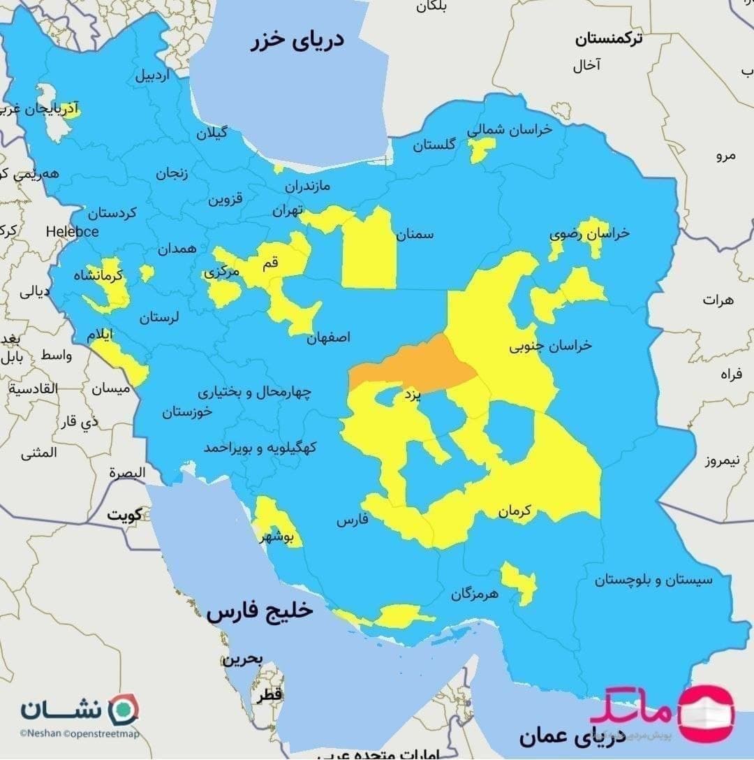 روی زرد سمنان و سرخه در جدول کرونا