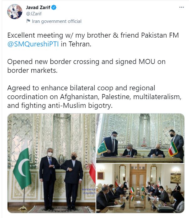 ظریف دیدار با همتای پاکستانی‌اش را عالی توصیف کرد