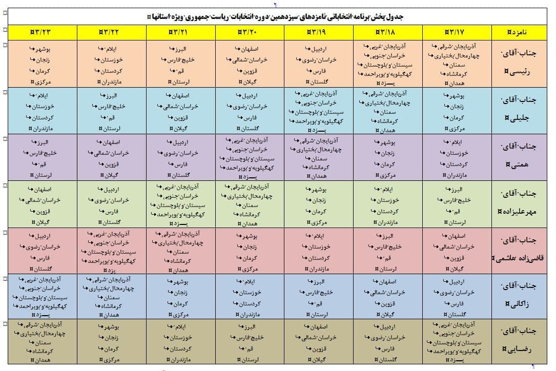 اعلام برنامه‌های نامزد‌های ریاست جمهوری در صدا و سیمای استان‌ها