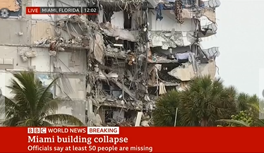 فرو ریختن ساختمان ۱۲ طبقه در میامی دستکم یک کشته برجای گذاشت