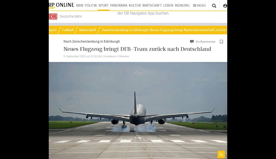فرود اضطراری هواپیمای حامل اعضای تیم ملی فوتبال آلمان
