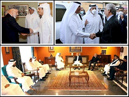 دیدار عبدالله عبدالله و حامد کرزی با وزیر خارجه قطر