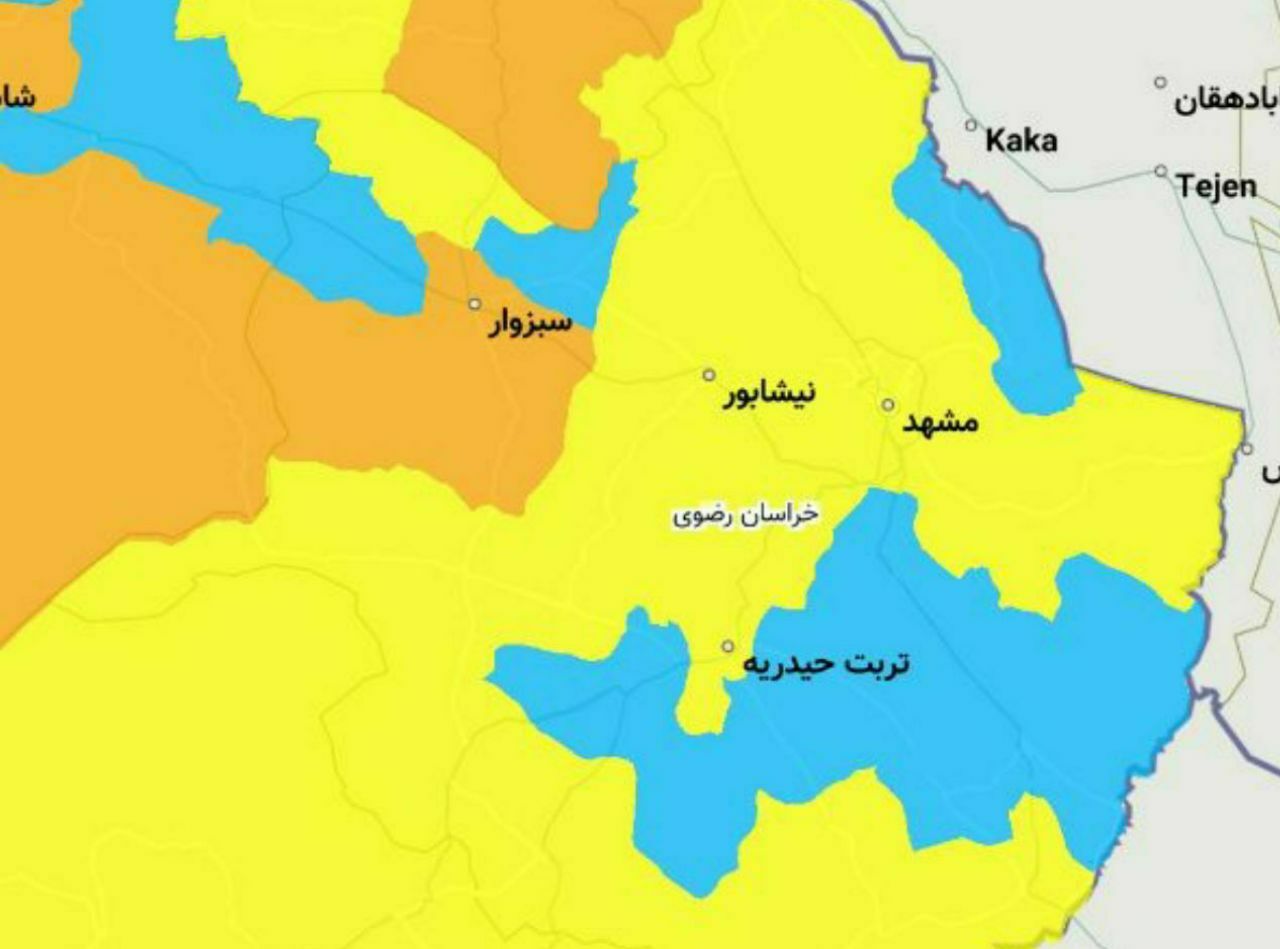 آبی‌تر شدن نقشه کرونایی خراسان رضوی