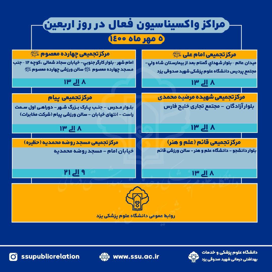 مراکز واکسیناسیون فعال در روز اربعین حسینی