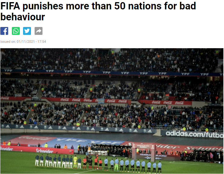 فیفا بیش از ۵۰ تیم ملی فوتبال را تنبیه کرد